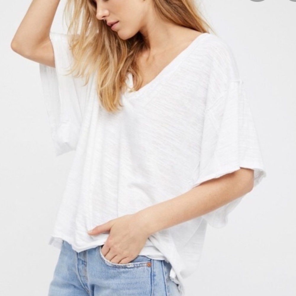 Free People oversized white v-neck